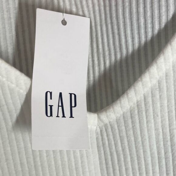 Gap XL Off White Long Sleeve Rib Knit Tee Cold Shoulder NWT Basic Layering - Picture 8 of 10